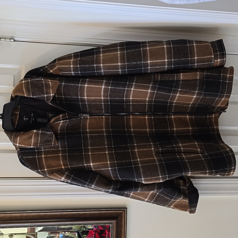 SHAQUILLE O'NEAL MENS BIG AND TALL "HONEY PLAID" FULL-ZIP JACKET COAT SIZE 4XLT